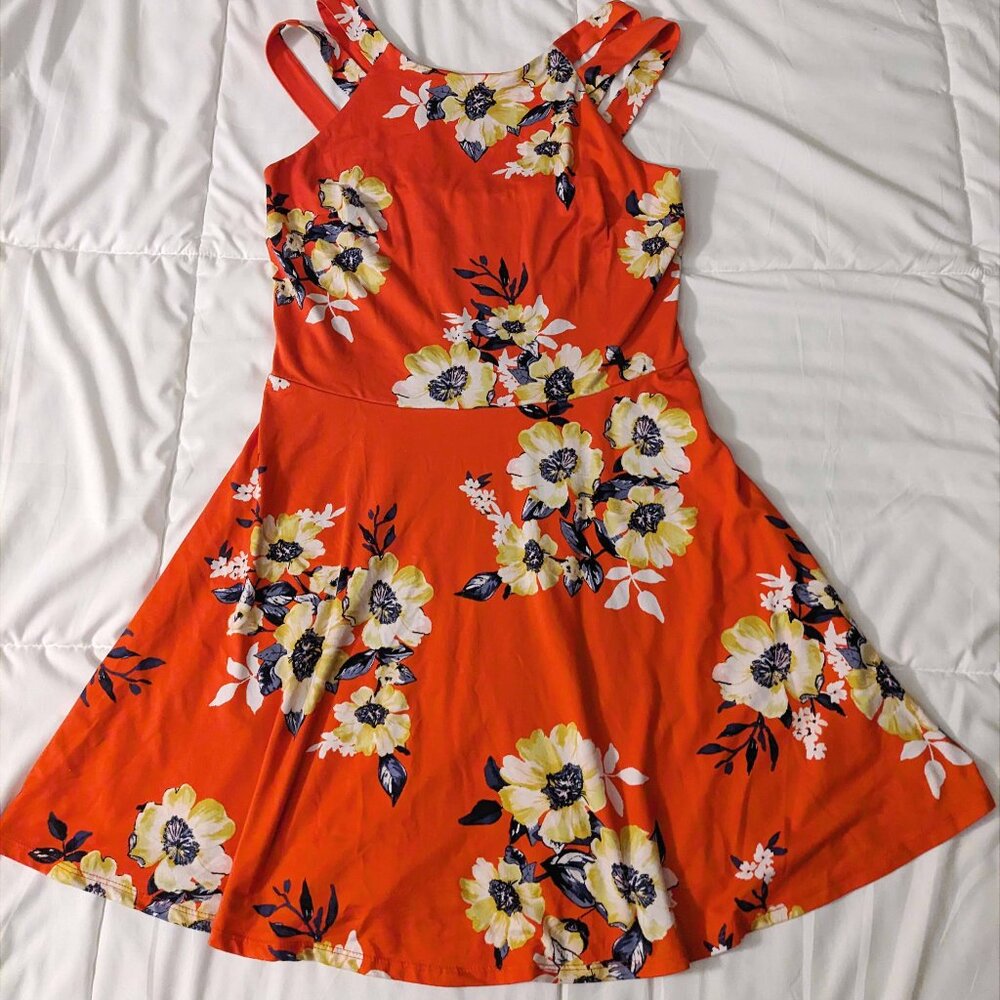 Iz Byer Summery Floral Dress, Orange, XL